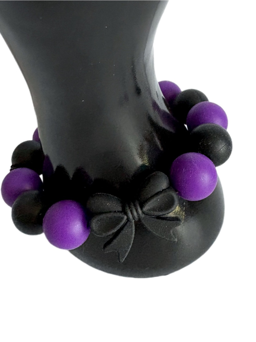 Handmade Purple and Black Silicone Beaded Stretch Bracelet